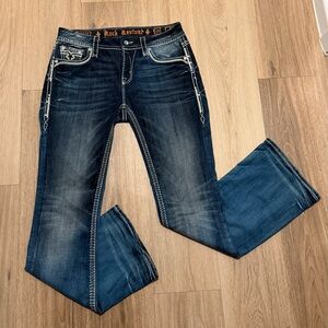 Rock Revival Berry Mid-Rise Boot Dark Blue Boot Cut Jeans size 29